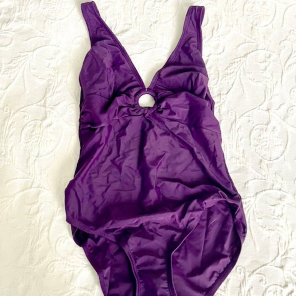 Ray Dark Purple Open Hole One Piece Bathing Swimming Swim Suit 12